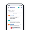 Integrierter Echtzeit-Chat auf Matrix-Basis – Austausch direkt in der Plattform MediSphere Chat auf dem Smartphone: Matrix-basierter Echtzeit-Chat zwischen Ärztin und Ärztin in Ausbildung