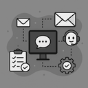 Infografik: Integrationen und Automatisierungen mit Rocket.Chat Grafische Darstellung zentraler Integrationen und Automatisierungen rund um Rocket.Chat, inklusive Symbolen für E-Mail, Aufgabenmanagement, Bots und Kommunikation.